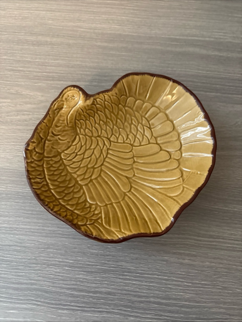 Small Decorative Turkey-Shaped Ceramic Serving Dish - Mustard Yellow